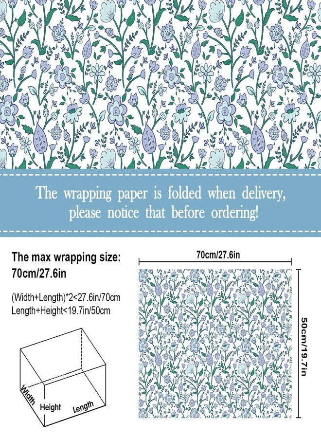 Quera 12 Sheet Blue Wrapping Paper Vintage Floral Gift Wrap Paper Bulk Greenery Art Paper for Birthday Wedding Baby Shower DIY Crafts Gift Packing, 19.7 x 27.6 inch - Image 2