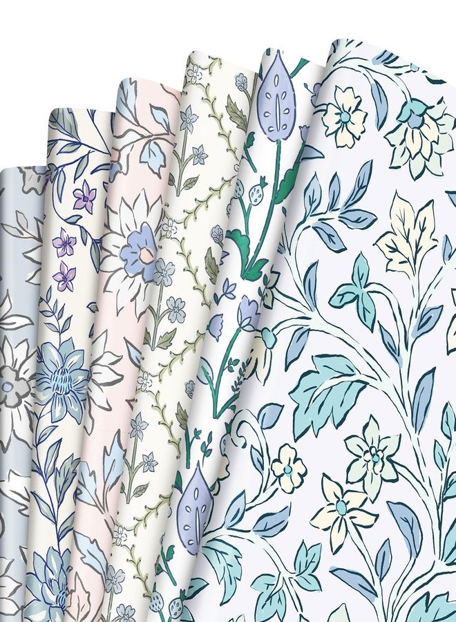 Quera 12 Sheet Blue Wrapping Paper Vintage Floral Gift Wrap Paper Bulk Greenery Art Paper for Birthday Wedding Baby Shower DIY Crafts Gift Packing, 19.7 x 27.6 inch - Image 1