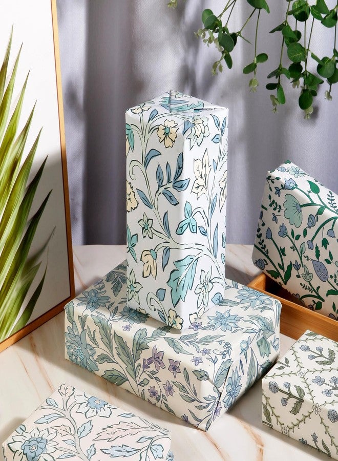 Quera 12 Sheet Blue Wrapping Paper Vintage Floral Gift Wrap Paper Bulk Greenery Art Paper for Birthday Wedding Baby Shower DIY Crafts Gift Packing, 19.7 x 27.6 inch - Image 5