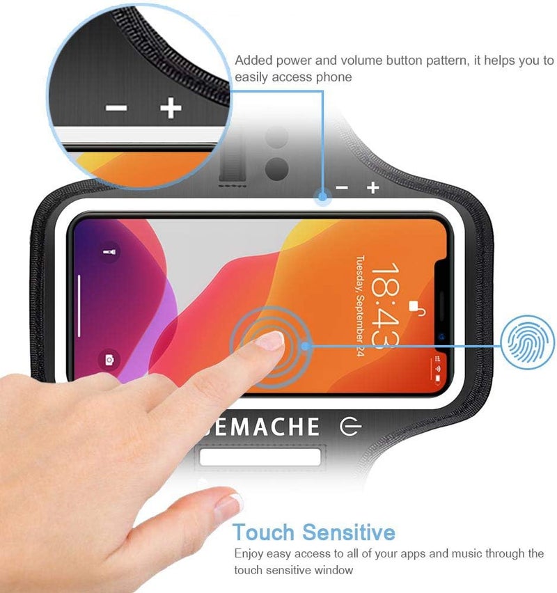 JEMACHE iPhone 17 16 15 Armband with Earphone Holder, Water Resistant Gym Running Workouts Arm Band for iPhone 17 16 15 14 13 12 Pro (Black) - Image 2