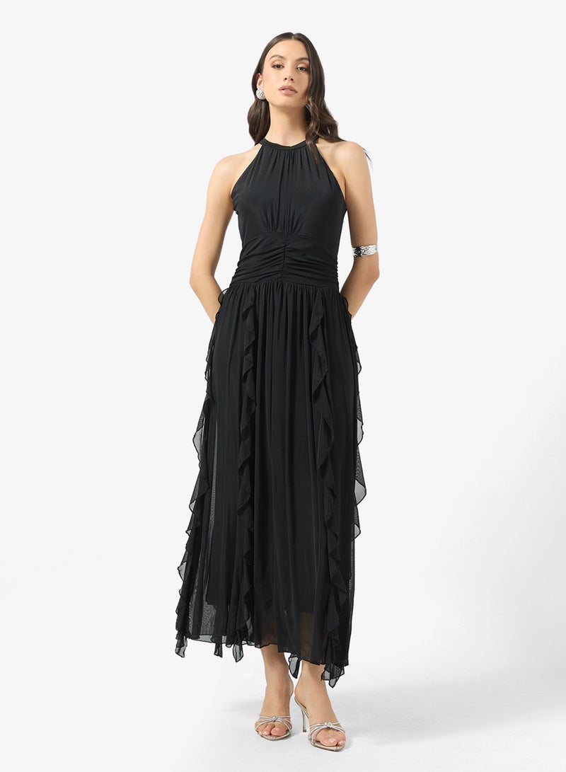 جينجر فستان بحمالات عنق وتفاصيل كشكش بتصميم - Image 1