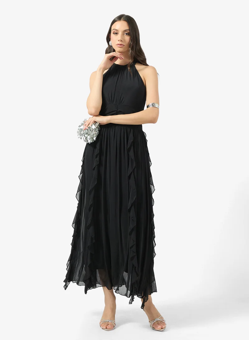 جينجر Halter Neck Frill Detail A Line Dress