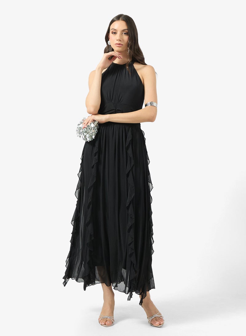 جينجر فستان بحمالات عنق وتفاصيل كشكش بتصميم - Image 4