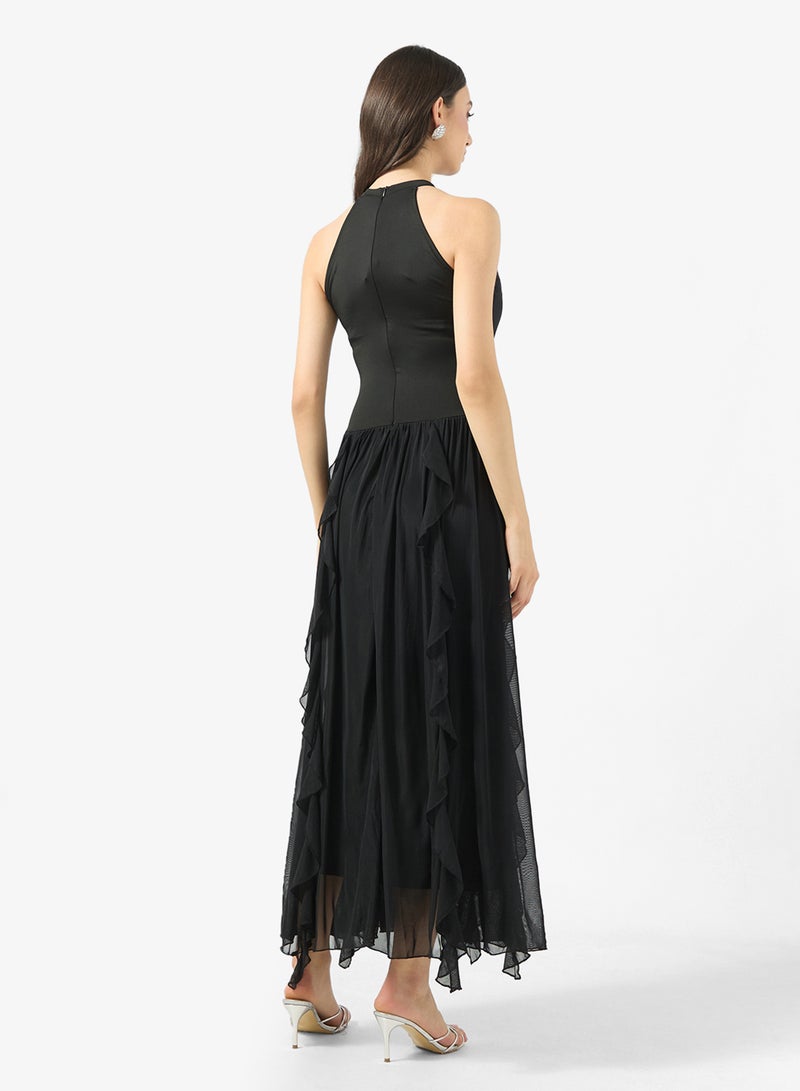 جينجر فستان بحمالات عنق وتفاصيل كشكش بتصميم - Image 2