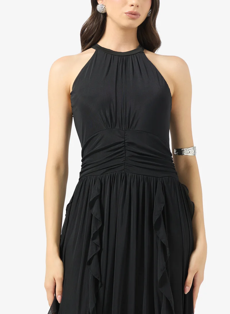 جينجر Halter Neck Frill Detail A Line Dress