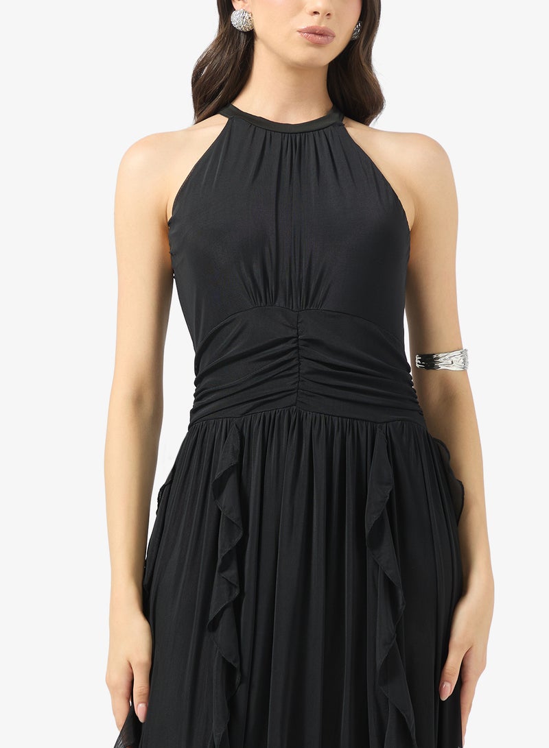 جينجر فستان بحمالات عنق وتفاصيل كشكش بتصميم - Image 3