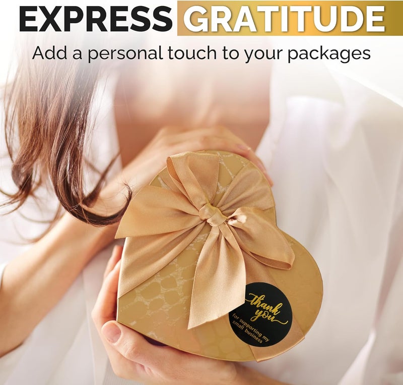 IBAKE 500 Thank You for Supporting My Small Business Stickers – 1.5 Inch Black and Gold Foil Round Labels – 4 Fonts – Waterproof Self-Adhesive Seals for Packaging, Envelopes, Boxes, Orders & Gift Bags - Image 4