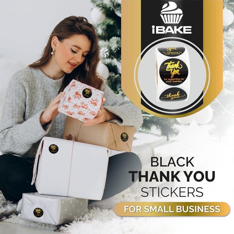 IBAKE 500 Thank You for Supporting My Small Business Stickers – 1.5 Inch Black and Gold Foil Round Labels – 4 Fonts – Waterproof Self-Adhesive Seals for Packaging, Envelopes, Boxes, Orders & Gift Bags - Image 2