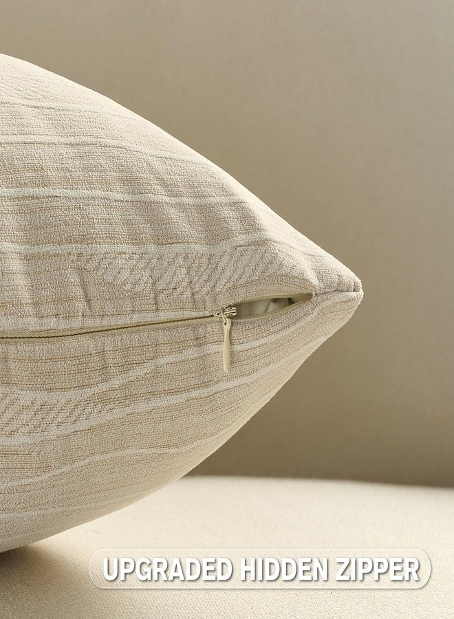 FUTEI Dyeing Beige Chenille Throw Pillow Covers 18x18 Inch Set of 2,Soft Line Textured Cushion Cases,Modern Home Decor for Couch Living Room - Image 3
