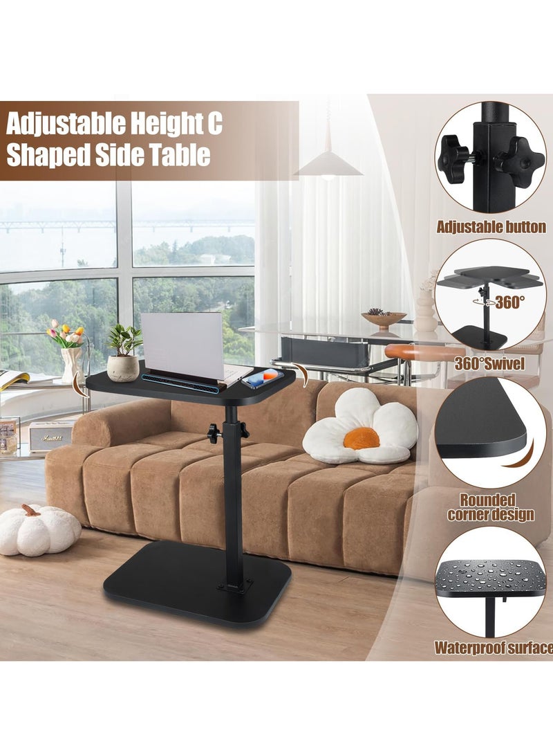 انسجام طاولة جانبية على شكل حرف C قابلة لتعديل الارتفاع، طاولة تلفزيون دوارة بزاوية 360 درجة، طاولات أريكة تنزلق أسفل الأريكة، طاولة جانبية لغرفة النوم وغرفة المعيشة والحمام - Image 3