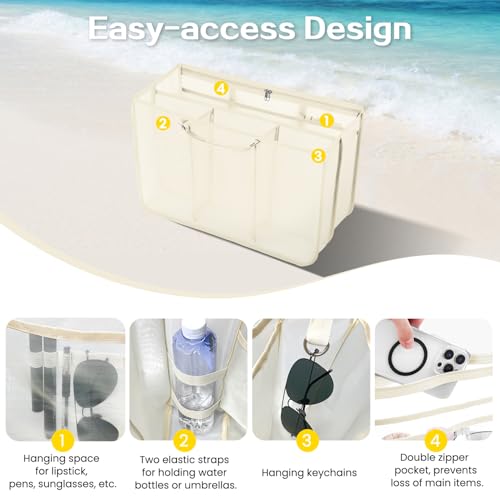 XYFuuee Beach Bag Organizer Inserts for Baby Medium Bogg Bag Accessories with 8 Removable Metal Fasteners, Lightweight Mesh Insert Divider Pouch, Organizing Rubber Tote, Save Storage Space, Khaki M - Image 4