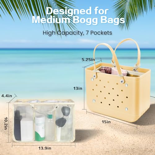 XYFuuee Beach Bag Organizer Inserts for Baby Medium Bogg Bag Accessories with 8 Removable Metal Fasteners, Lightweight Mesh Insert Divider Pouch, Organizing Rubber Tote, Save Storage Space, Khaki M - Image 2