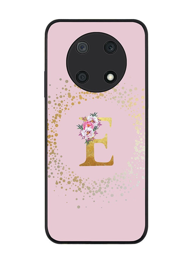 Stylizedd Rugged Black edge case for Huawei nova Y90 Slim fit Soft Case Flexible Rubber Edges TPU Gel Thin Cover - Custom Monogram Initial Letter Floral Pattern Alphabet - E (Pink) - Image 1