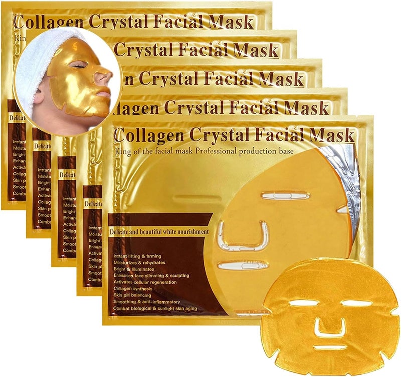KRLZ Gold Gel Collagen Crystal Facial Masks Moisturizing AntiAging Reduces Puffiness Wrinkles Deep Tissue Rejuvenation Skin Hydration 5 Pcs - Image 1