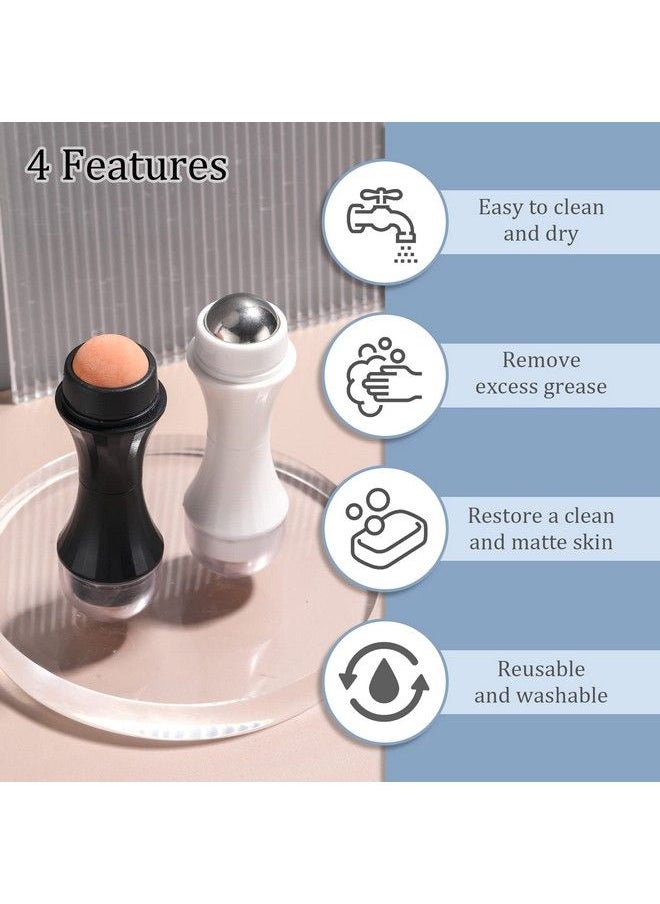 JPNK - Oil Absorbing Volcanic Roller Portable Reusable Oilresistant Face Roller Oil Control Natural Stone Facial Tool Suitable For Traveling At Home Or Going Conduct For Skin Massage 2Pcs - Image 1