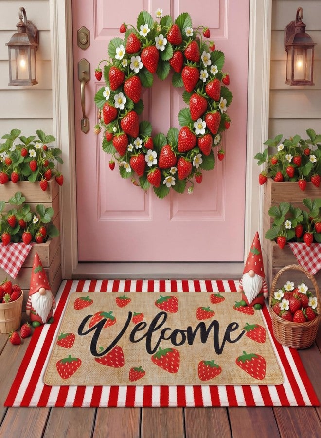 Tinideya 2 Pcs Strawberry Layered Door Mats Outdoor Cute Summer Strawberry Welcome Front Door Rugs Non Slip Floor Mats for Porch Entryway Indoor Outdoor - Image 1
