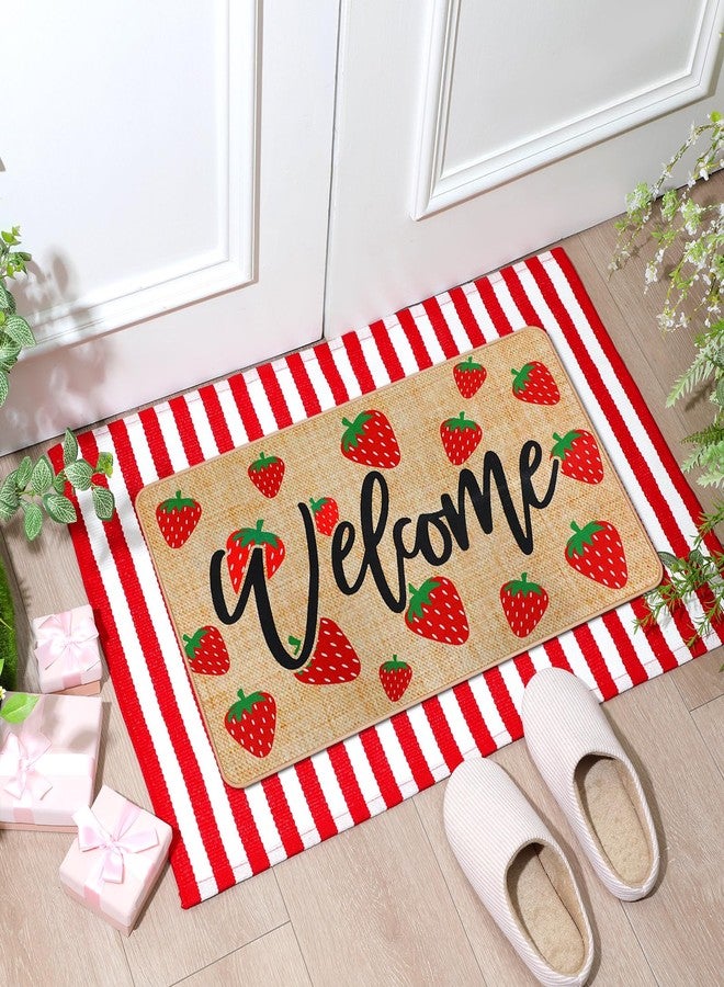 Tinideya 2 Pcs Strawberry Layered Door Mats Outdoor Cute Summer Strawberry Welcome Front Door Rugs Non Slip Floor Mats for Porch Entryway Indoor Outdoor - Image 2