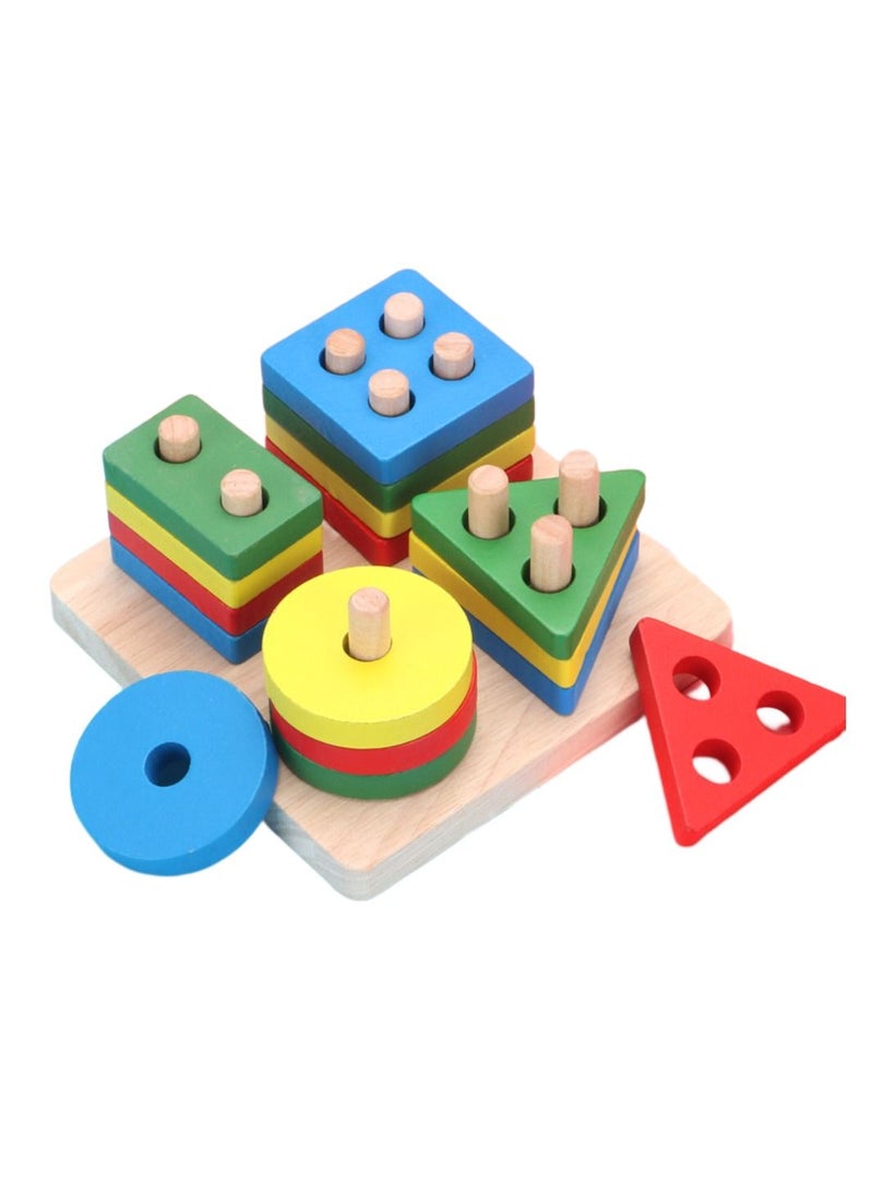 Educational Toddler Toys, Wooden Shape Color Recognition Preschool Stack and Sort Geometric Board Blocks for Kids Children, Non Toxic - Image 1