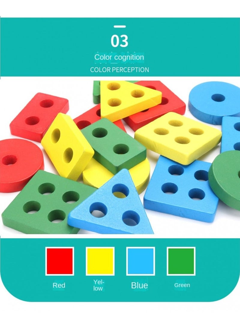 Educational Toddler Toys, Wooden Shape Color Recognition Preschool Stack and Sort Geometric Board Blocks for Kids Children, Non Toxic - Image 5