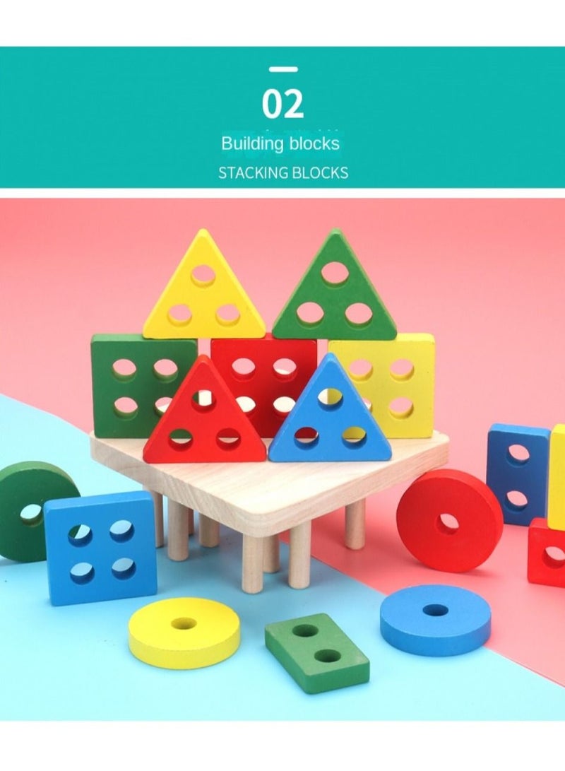 Educational Toddler Toys, Wooden Shape Color Recognition Preschool Stack and Sort Geometric Board Blocks for Kids Children, Non Toxic - Image 4