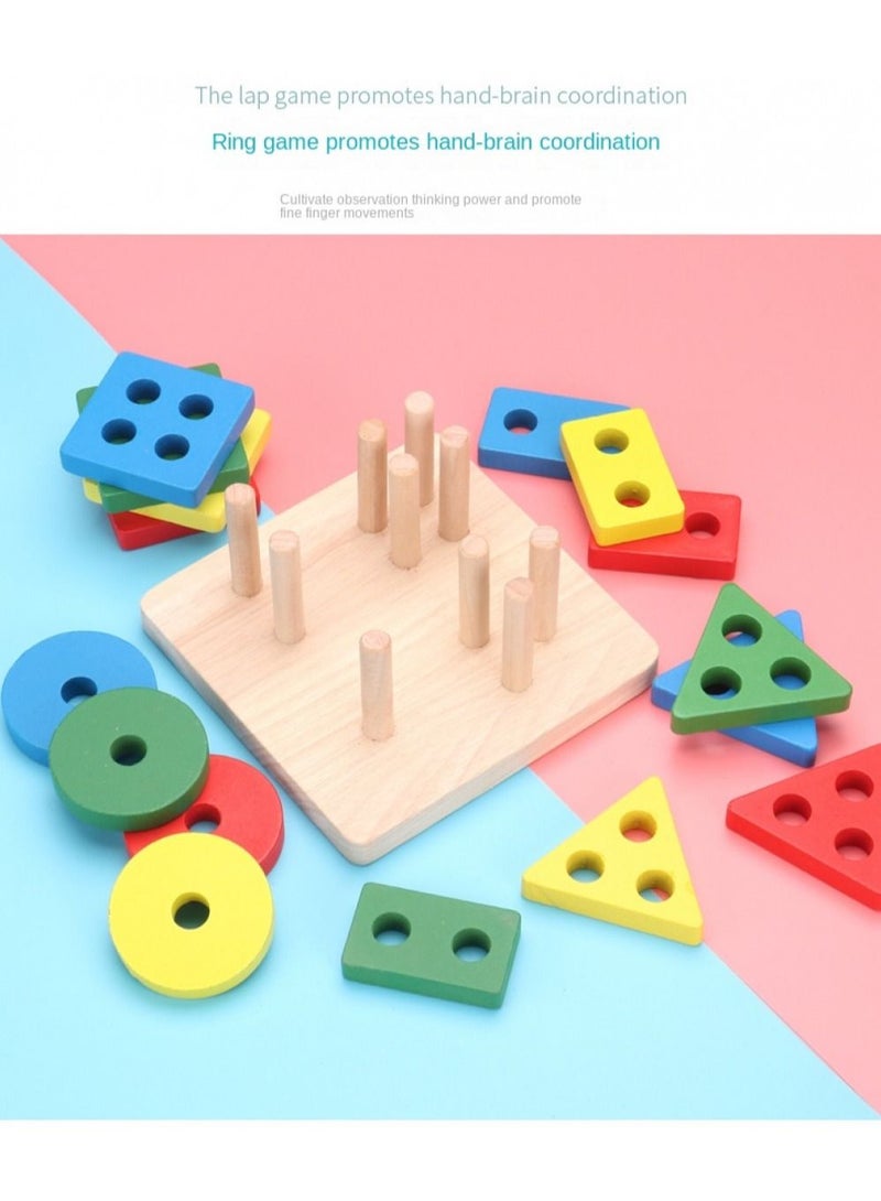 Educational Toddler Toys, Wooden Shape Color Recognition Preschool Stack and Sort Geometric Board Blocks for Kids Children, Non Toxic - Image 2