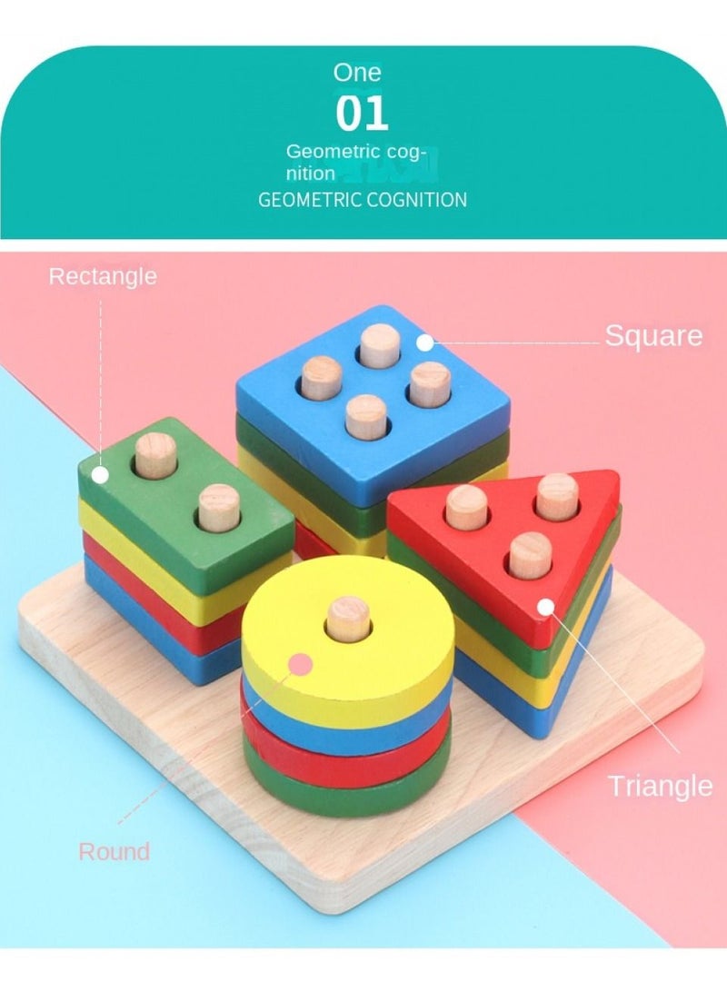 Educational Toddler Toys, Wooden Shape Color Recognition Preschool Stack and Sort Geometric Board Blocks for Kids Children, Non Toxic - Image 3