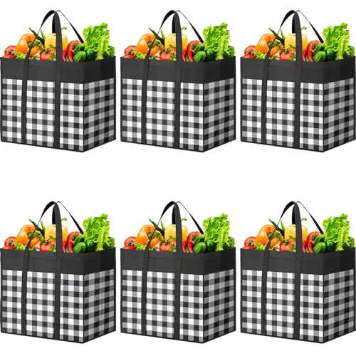 WOWBOX WOWBOX Reusable Grocery Bags6Pack Foldable Reusable Shopping Tote Bags bulk with Reinforced HandlesLarge Storage Bags with Water Resistant Coating for GroceriesMultipurposeBlackWhite 
