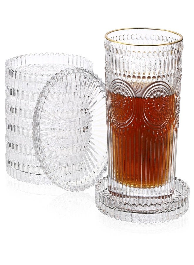JUXYES 8 Pack Glass Coasters Round Cup Mat, Clear Glass Coasters for Drinks Coffee Tea Wine, Decorative Wine Bottle Coaster, Crystal Drink Coaster for Restaurant bar Kitchen Dining Table - Image 1