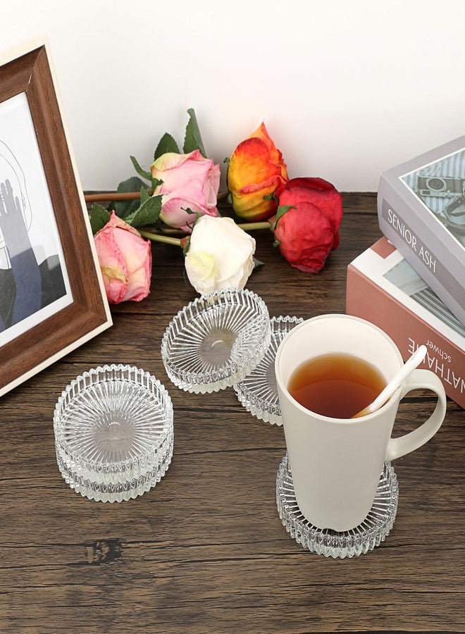 JUXYES 8 Pack Glass Coasters Round Cup Mat, Clear Glass Coasters for Drinks Coffee Tea Wine, Decorative Wine Bottle Coaster, Crystal Drink Coaster for Restaurant bar Kitchen Dining Table - Image 5