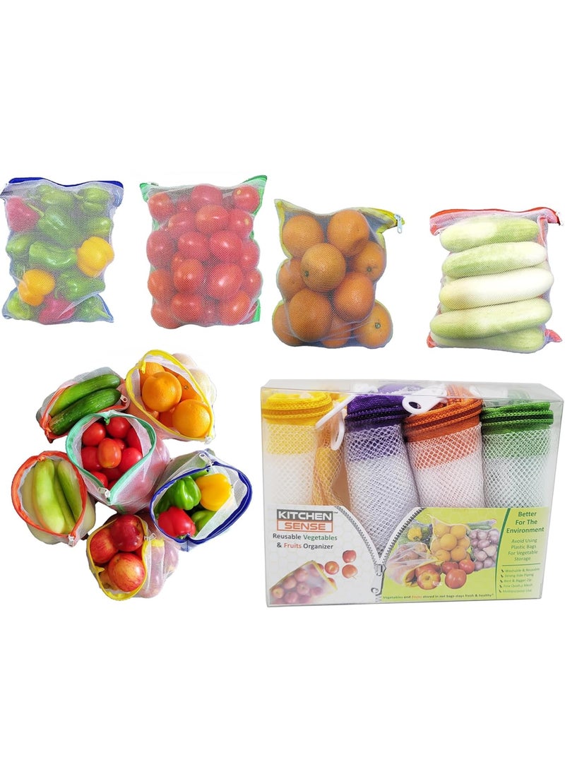 Prostuff.in Prostuffin Multipurpose Reusable Fridge Mesh Storage Bag for Vegetables and Fruits with Zip Lock Multi Color Size325 225 CM Pack Of 4  - Image 1
