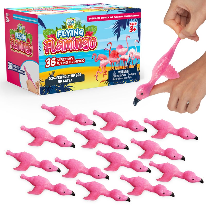 PICK A TOY 36 Pcs Flamingo Party Favors Toys for Kids Bird Shooter Game Finger Flingers Tropical Themed Decorations Kids Prizes Flying Rubber Chickens Slingshot Easter Egg Filler - Image 2