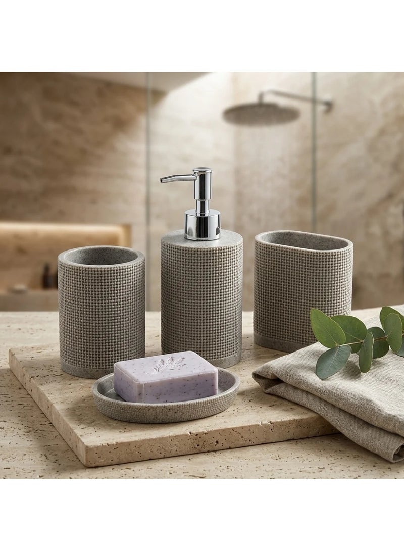 AKDC Iisdoo 4-Piece Resin Bathroom Accessories Set, Grey - Image 4