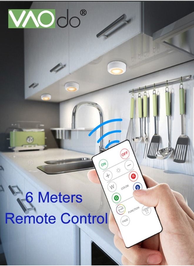 VAOdo - 6PCS Puck Lights with Remote Control 16 Colors 10 Lighting Mode LED Under Cabinet Lighting AA Battery Powered Push Night Lights Under Counter Lighting With Timer Function - Image 1