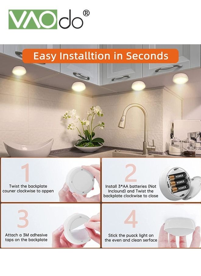 VAOdo - 6PCS Puck Lights with Remote Control 16 Colors 10 Lighting Mode LED Under Cabinet Lighting AA Battery Powered Push Night Lights Under Counter Lighting With Timer Function - Image 1