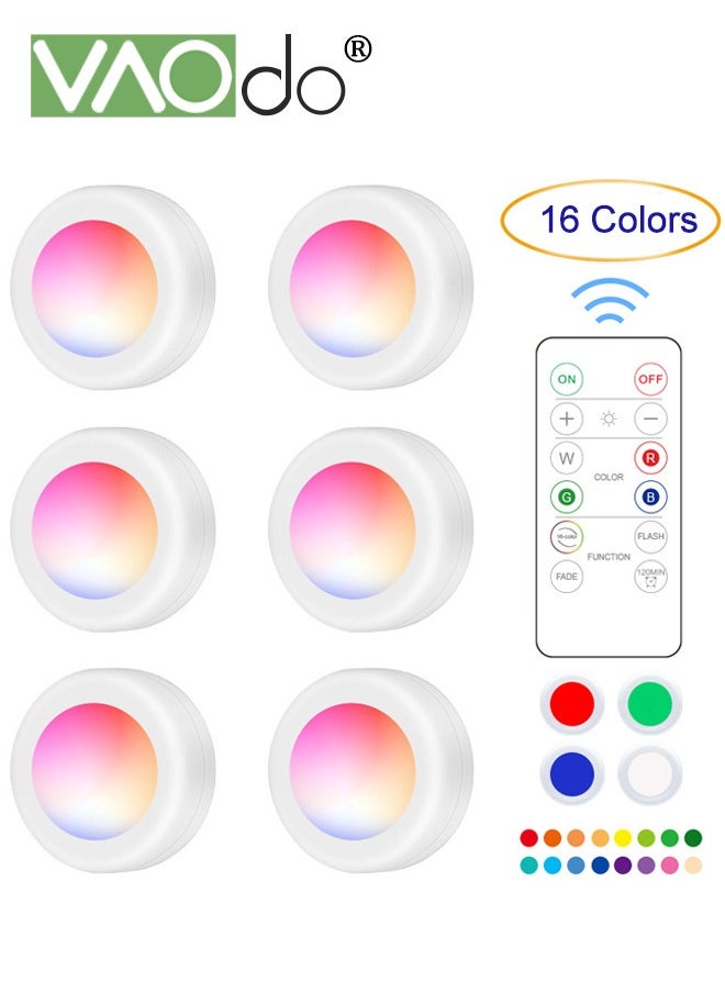 VAOdo - 6PCS Puck Lights with Remote Control 16 Colors 10 Lighting Mode LED Under Cabinet Lighting AA Battery Powered Push Night Lights Under Counter Lighting With Timer Function - Image 1