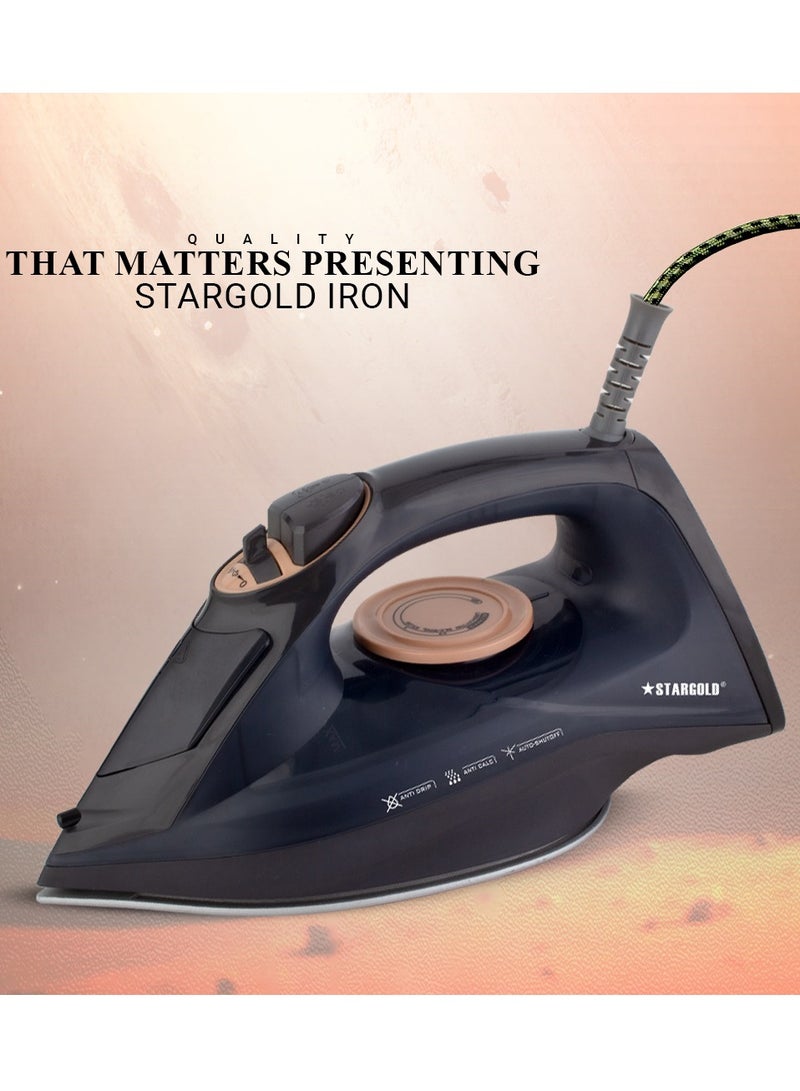 ستارجولد مكواة بخار جافة ورطبة مع وظيفة التنظيف الذاتي، تحكم بدرجة الحرارة قابل للتعديل، مكواة بخار من السيراميك، 2200 وات، أسود 982 - Image 3