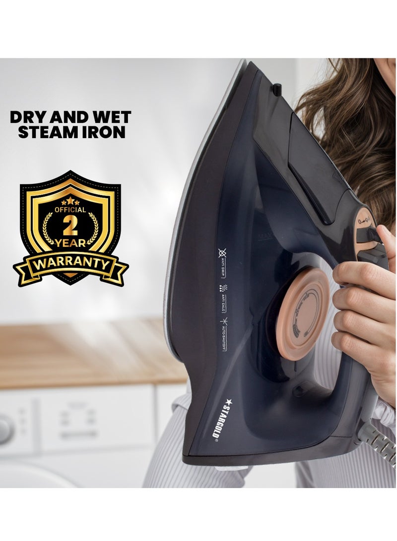 ستارجولد مكواة بخار جافة ورطبة مع وظيفة التنظيف الذاتي، تحكم بدرجة الحرارة قابل للتعديل، مكواة بخار من السيراميك، 2200 وات، أسود 982 - Image 5