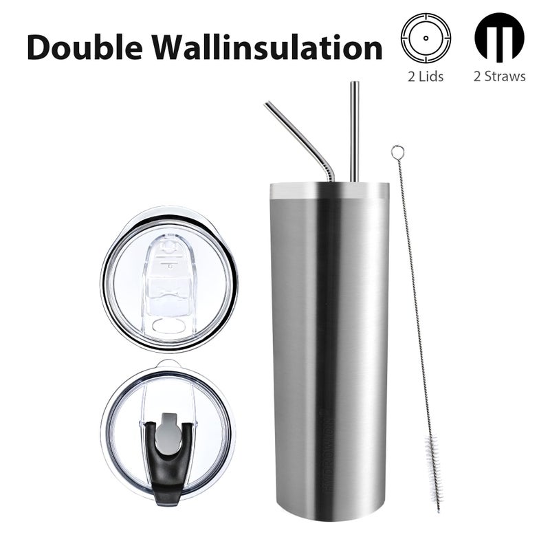 HYDROWION Triple-Insulated Tumblers - Stainless Steel with Lid and Straw, 20 oz Water Bottle, Coffee Cups, Travel Mug for Home & Office Stainless Steel - Image 2