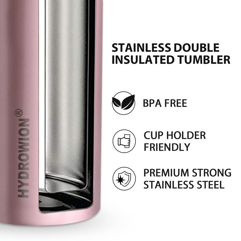 HYDROWION Triple-Insulated Tumblers - Stainless Steel with Lid and Straw, 20 oz Water Bottle, Coffee Cups, Travel Mug for Home & Office Stainless Steel - Image 5