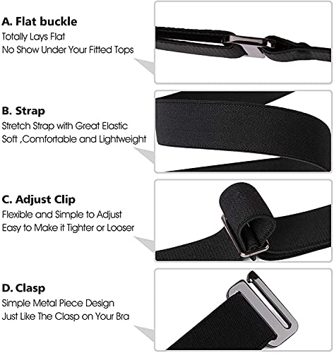 JASGOOD 4 Pack Invisible Women Stretch Belt No Show Elastic Web Strap Belt with Flat Buckle for Jeans Pants Dresses - Image 5