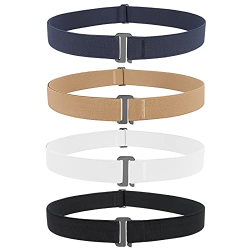 JASGOOD 4 Pack Invisible Women Stretch Belt No Show Elastic Web Strap Belt with Flat Buckle for Jeans Pants Dresses - Image 1