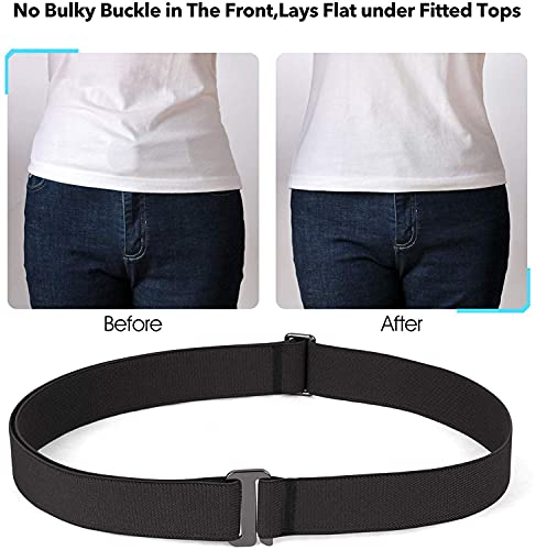 JASGOOD 4 Pack Invisible Women Stretch Belt No Show Elastic Web Strap Belt with Flat Buckle for Jeans Pants Dresses - Image 3