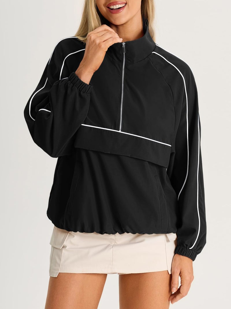 Fisoew Quarter Zip Pullover Women Lightweight Windbreaker Jacket Running Hiking Outdoor Pullover with Pocket - Image 5