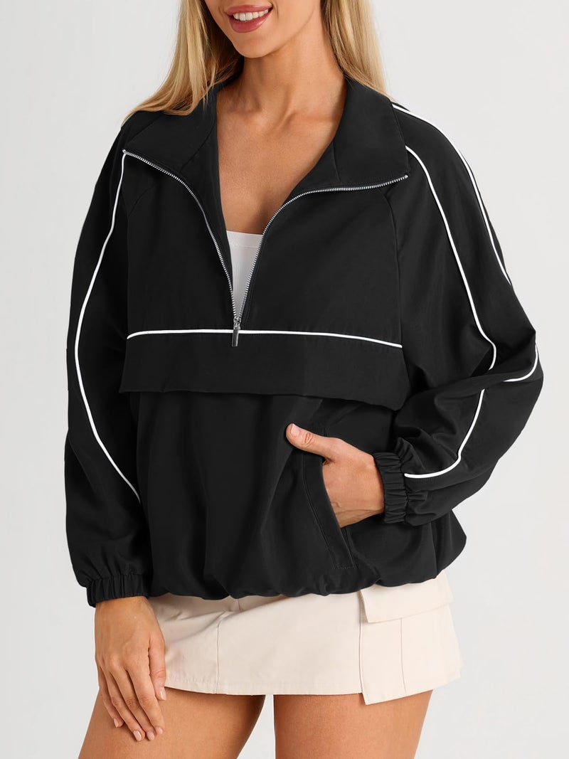 Fisoew Quarter Zip Pullover Women Lightweight Windbreaker Jacket Running Hiking Outdoor Pullover with Pocket - Image 3