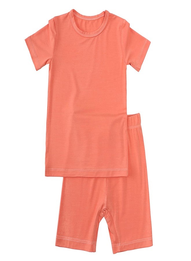 Aablexema Baby Short Summer Pajamas - Toddler Cool Jammies Pjs Rayon from Bamboo,2pcs Kids Sleepwear Set for Boys Girls(Orange,120/5T) - Image 1
