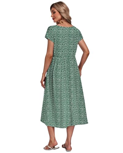 AUSELILY Women's Summer Casual Dresses Crew Neck Loose Short Sleeve Midi Dress with Pockets 2026 New,Deep Green Pattern,XL - Image 4