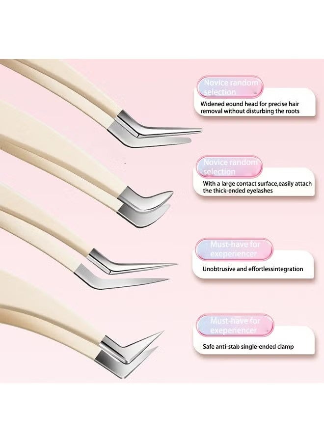اتش واي مجموعة من 4 ملاقط رموش مستقيمة لوصلات الرموش - ملاقط مدببة ، مضادة للصدأ ، مستلزمات رموش عزلة من الفولاذ المقاوم للصدأ - Image 2