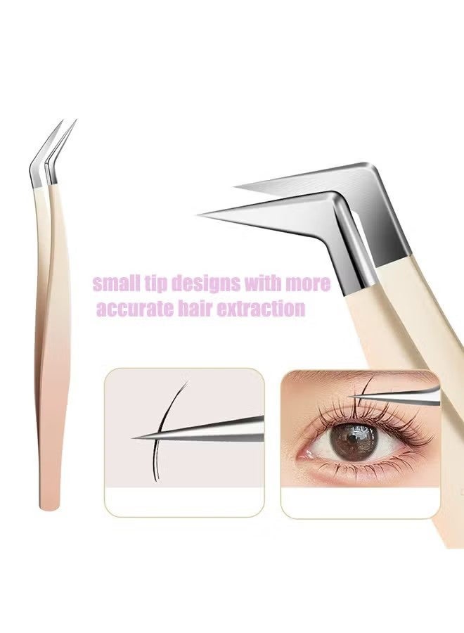 اتش واي مجموعة من 4 ملاقط رموش مستقيمة لوصلات الرموش - ملاقط مدببة ، مضادة للصدأ ، مستلزمات رموش عزلة من الفولاذ المقاوم للصدأ - Image 5