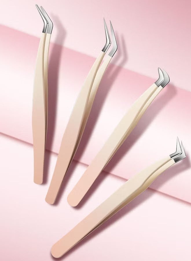 اتش واي مجموعة من 4 ملاقط رموش مستقيمة لوصلات الرموش - ملاقط مدببة ، مضادة للصدأ ، مستلزمات رموش عزلة من الفولاذ المقاوم للصدأ - Image 4