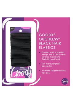 Goody Goody Ouchless Elastic Hair Ties - 30 Ct, Black, 4MM Rubber Bands for Hair, Pain-Free Hair Accessories for Women & Men, Made for Long-Lasting Braids, Ponytails & More, All Hair Types  - Image 2